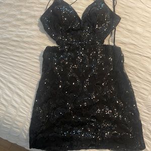 Windsor Black Sequin backless, cutout mini dress